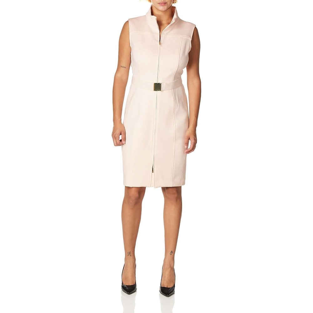 NWT Tommy Hilfiger Women Dress Pink‎ Sleeveless Zip Front Belted Sheath Size 4